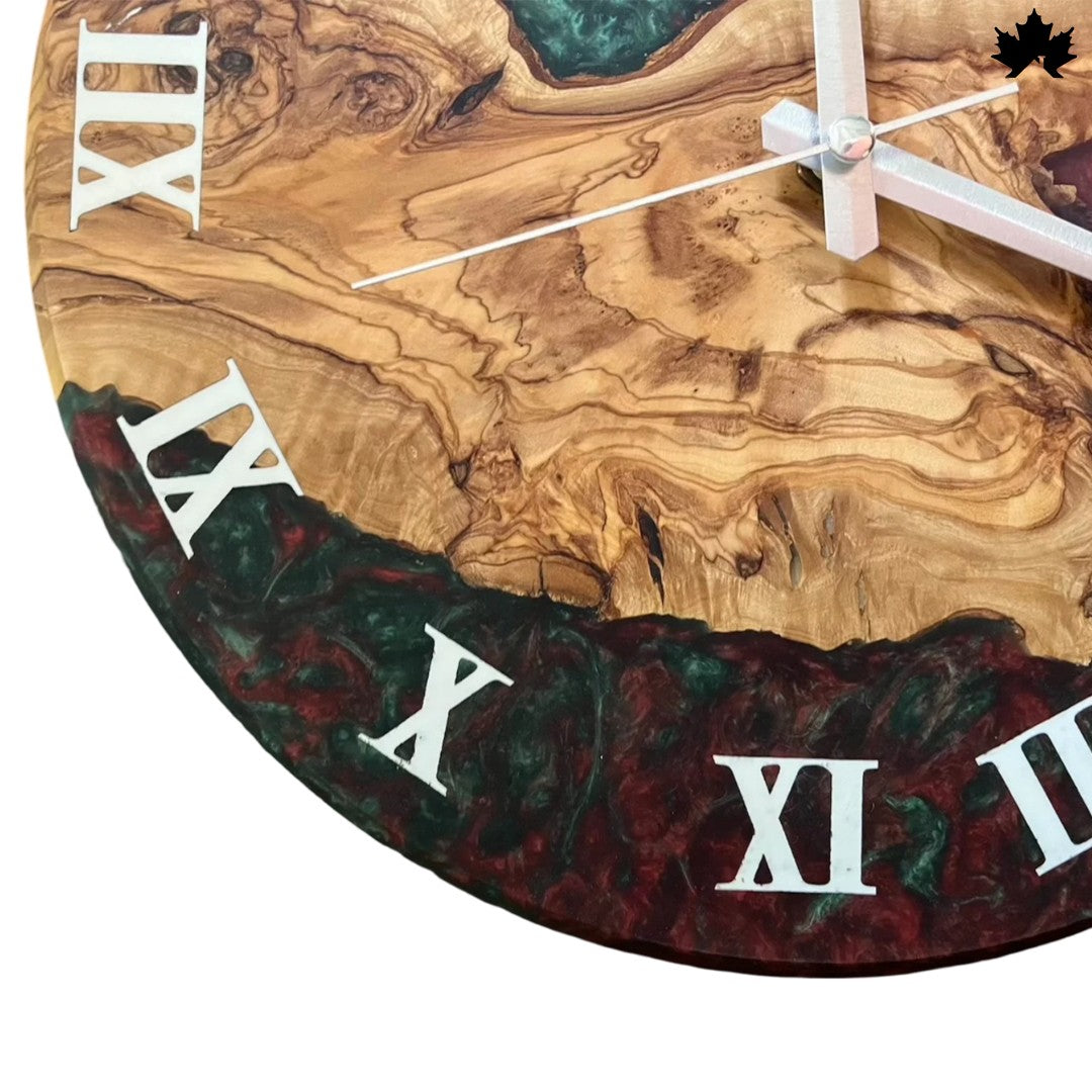 Green & Maroon Epoxy Design | Wooden Resin Art Clocks by Fankaarlok