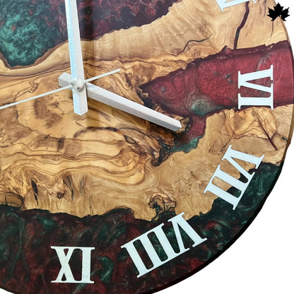 Green & Maroon Epoxy Design | Wooden Resin Art Clocks by Fankaarlok
