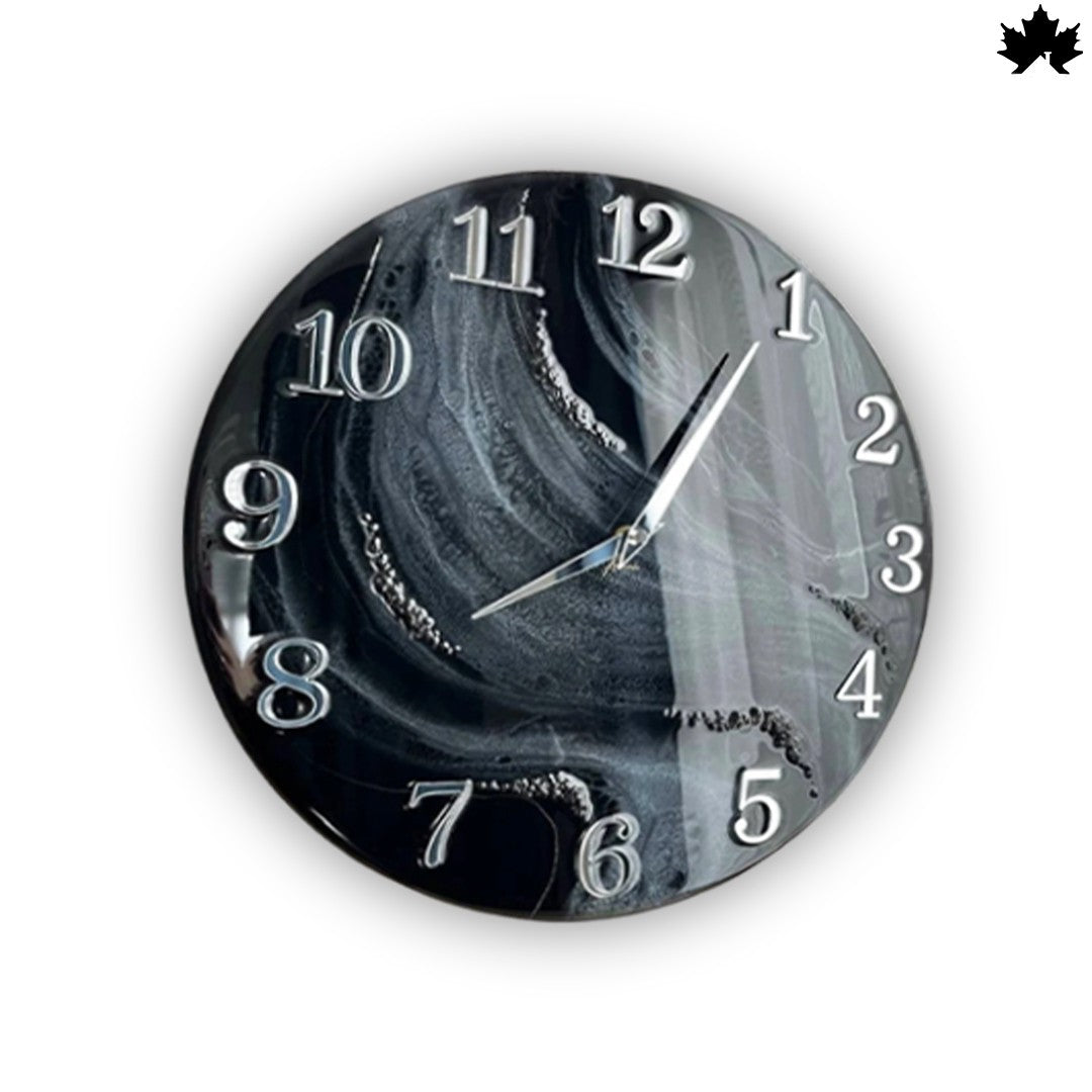 Black Swirl Resin Art Clock | Premium Wall Clock Online by Fankaarlok