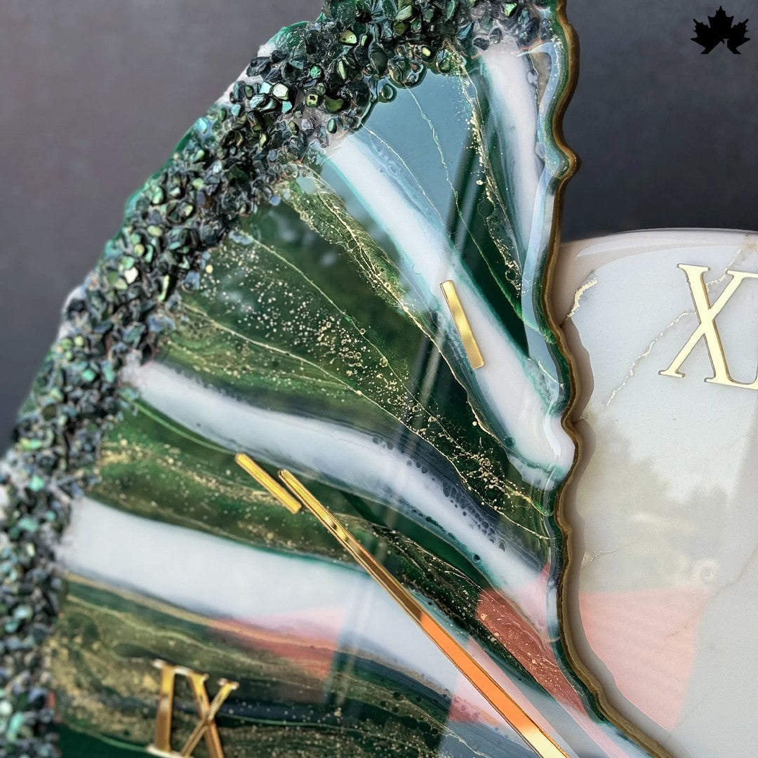 White & Green Resin Marble Design | Luxury Marble Art Clock by Fankaarlok