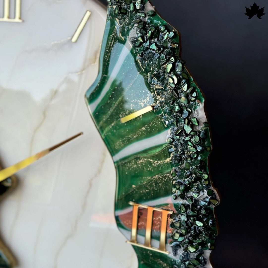 White & Green Resin Marble Design | Luxury Marble Art Clock by Fankaarlok