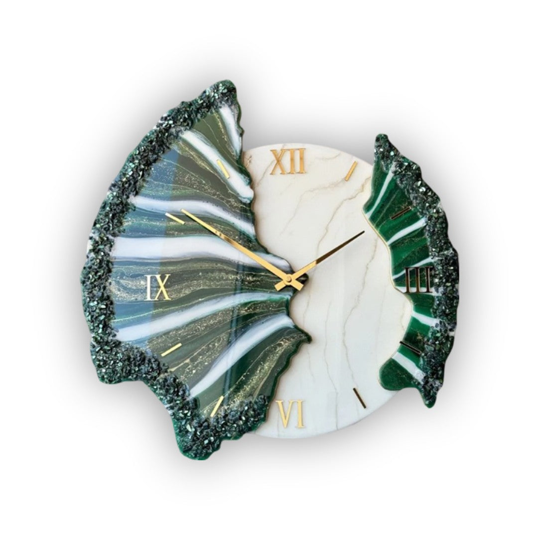 White & Green Resin Marble Design | Luxury Marble Art Clock by Fankaarlok