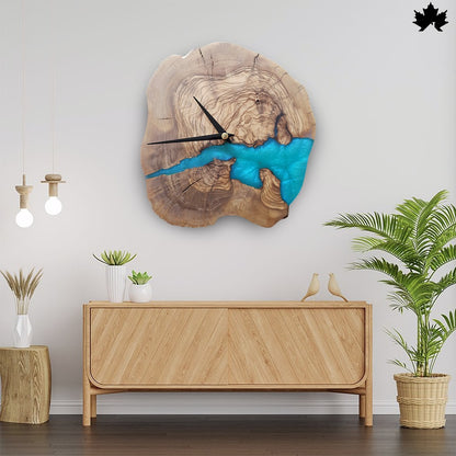 Natural Live-Edge Wood Design | Blue Resin Wall Clock for Living Room by Fankaarlok