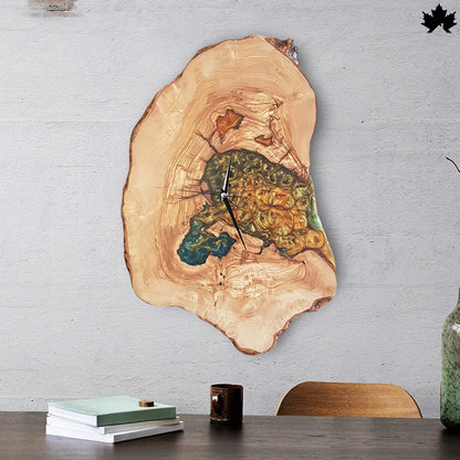 Live-Edge Wood with Golden Epoxy Art | Modern Home Decoration Clock by Fankaarlok