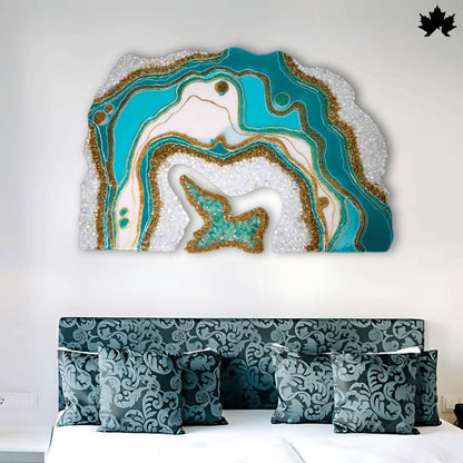 Aqua Crystal Arc – Resin Unique Abstract Wall Panel for Living Room | Fankaarlok