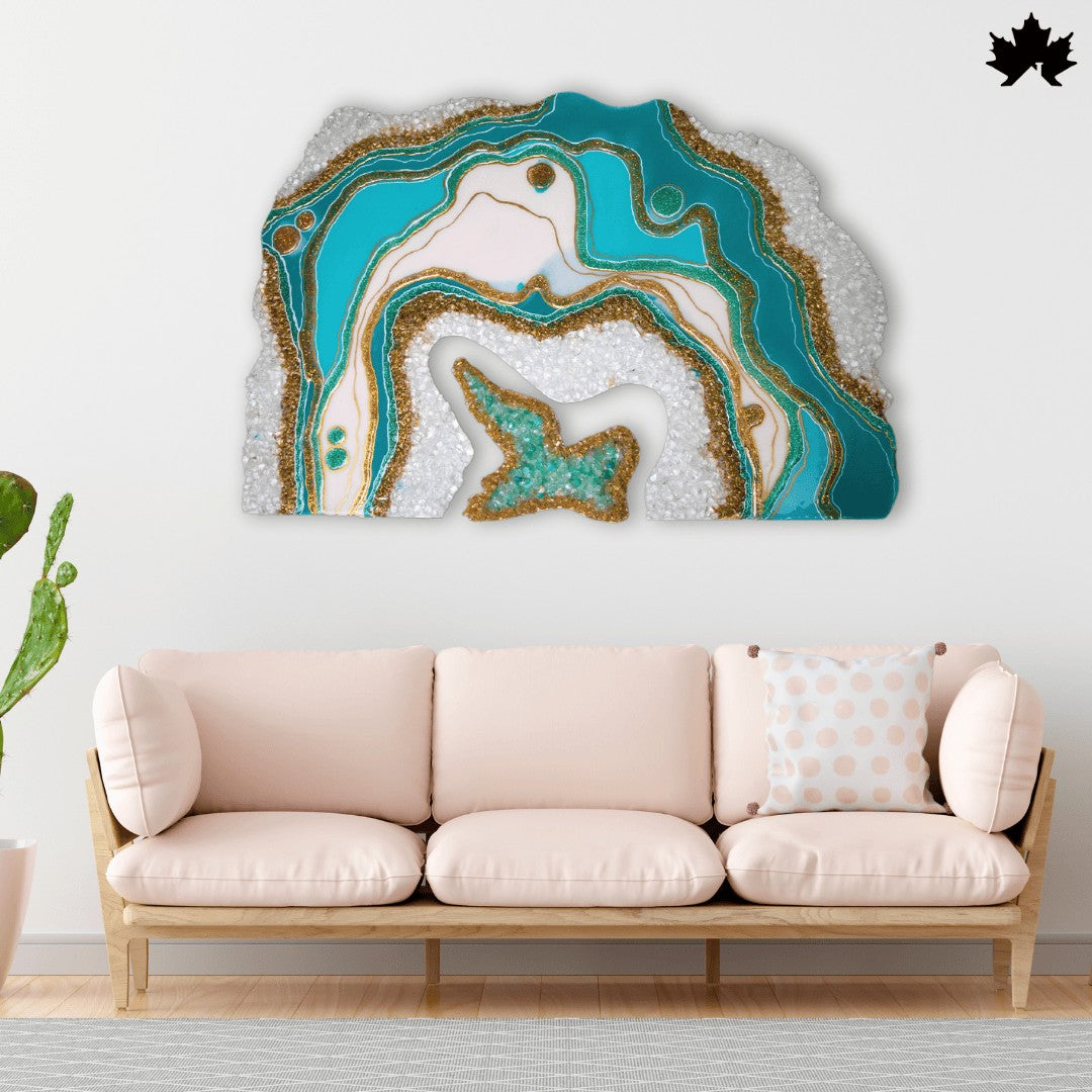 Aqua Crystal Arc – Resin Unique Abstract Wall Panel for Living Room | Fankaarlok