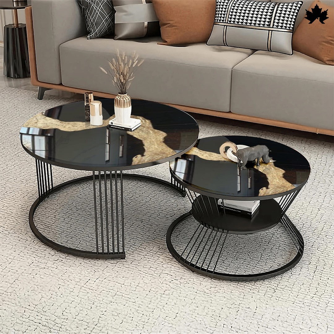 Round Nesting Table Set – Modern Black & Gold Epoxy Tables | Fankaarlok