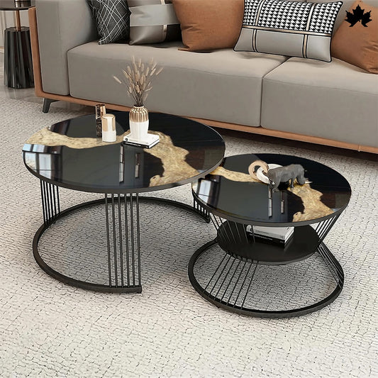 Round Nesting Table Set – Modern Black & Gold Epoxy Tables | Fankaarlok