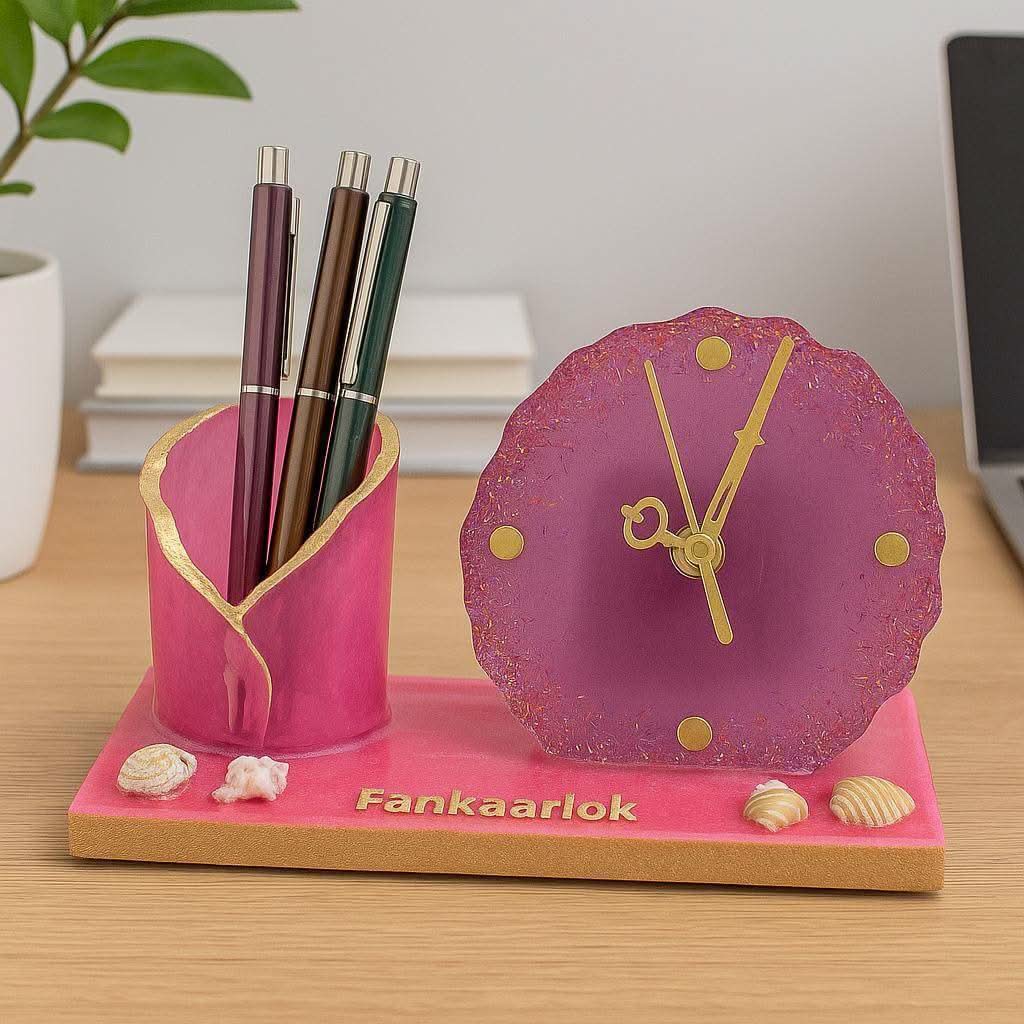 Table Clock with Pen Stand | Luxury Desk Organizer Gift